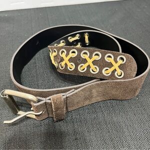 Tilt Brown Suede Belt with Yellow Embroidery Western Country Girl